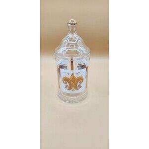 Libbey Mid Century Apothecary Glass Jar Gold Metallic Wheat Stalks